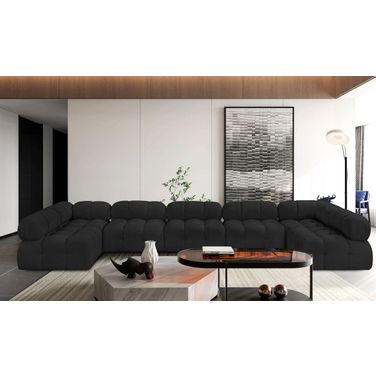 Ames Boucle Fabric 7 Piece Modular Sectional In Black