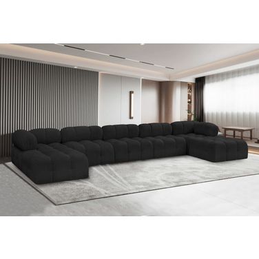 Ames Boucle Fabric 7 Piece Modular Sectional In Black