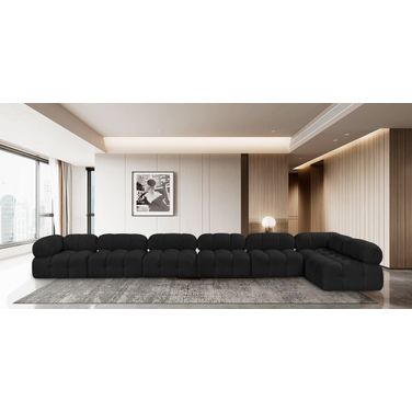 Ames Boucle Fabric 7 Piece Modular Sectional In Black