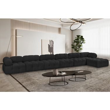 Ames Boucle Fabric 7 Piece Modular Sectional In Black