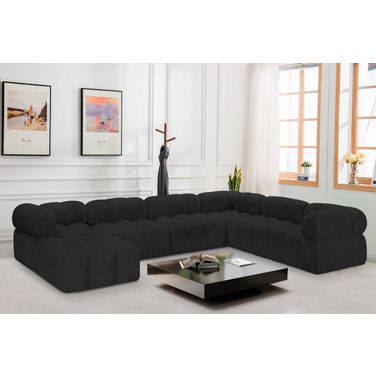 Ames Boucle Fabric 7 Piece Modular Sectional In Black