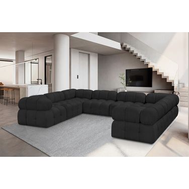 Ames Boucle Fabric 8 Piece Modular Sectional In Black