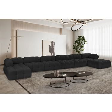 Ames Boucle Fabric 8 Piece Modular Sectional In Black