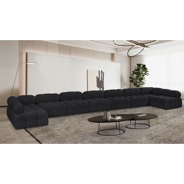 Ames Boucle Fabric 9 Piece Modular Sectional In Black