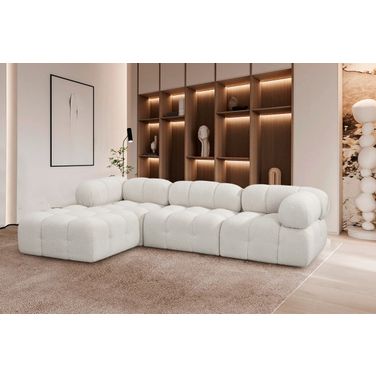 Ames Boucle Fabric 4 Piece Modular Sectional In Cream