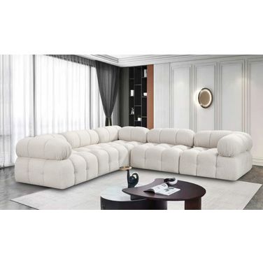 Ames Boucle Fabric 5 Piece Modular Sectional In Cream