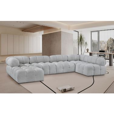 Ames Boucle Fabric 6 Piece Modular Sectional In Grey