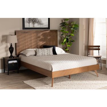 Amira Mid-Century Modern Transitional Ash Walnut Finished Wood King Size Platform Bed
