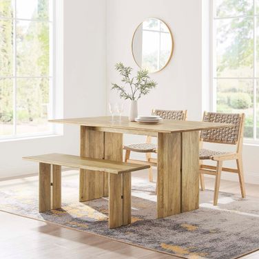 Amistad 60 Inch Wood Dining Table and Bench Set In Oak