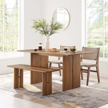 Amistad 60 Inch Wood Dining Table and Bench Set In Walnut