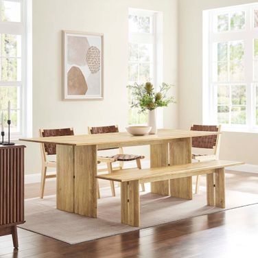 Amistad 86 Inch Wood Dining Table and Bench Set In Oak