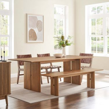 Amistad 86 Inch Wood Dining Table and Bench Set In Walnut