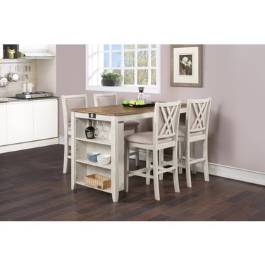 Amy 5 Piece 60 Inch Counter Storage Table and Chairs In Bisque and Brown