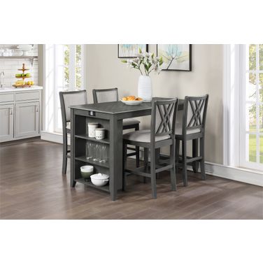 Amy 5 Piece 60 Inch Counter Storage Table and Chairs In Gray