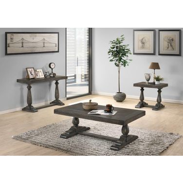 Amy Transitional Wood Occasional Table Set In Dove Gray