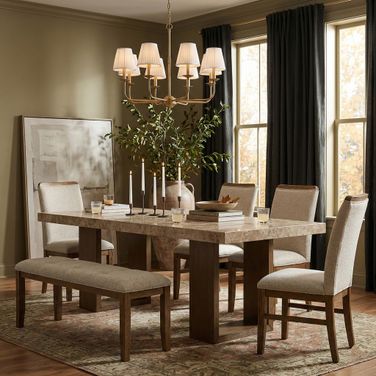 Ananda 84 Inch Marble Dining Room Set In Brown