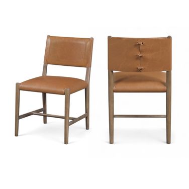 Andie Vegan Leather Upholstered Dining Chair Set of 2 In Cognac and Stained Brown