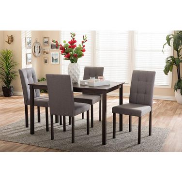Andrew Modern And Contemporary 5-Piece Grey Fabric Upholstered Grid-Tufting Dining Set