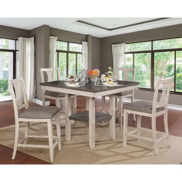 Ann 5 Piece Counter Height Table Set In Antique White and Gray