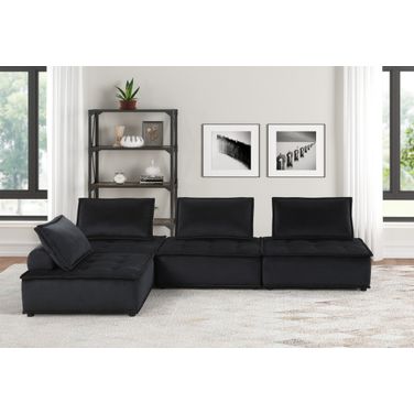 Anna 120 Inch Velvet 4 Piece Sectional Sofa In Black
