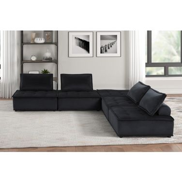 Anna 120 Inch Velvet 5 Piece Sectional Sofa In Black