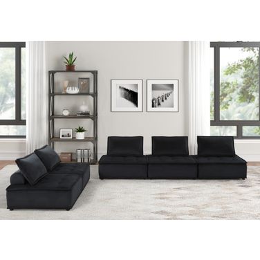 Anna 120 Inch Velvet 5 Piece Sofa and Loveseat In Black