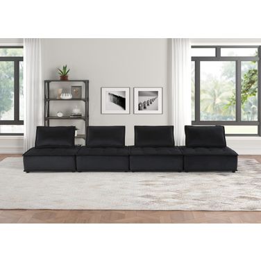 Anna 160 Inch Velvet 4 Seater Modular Sofa In Black