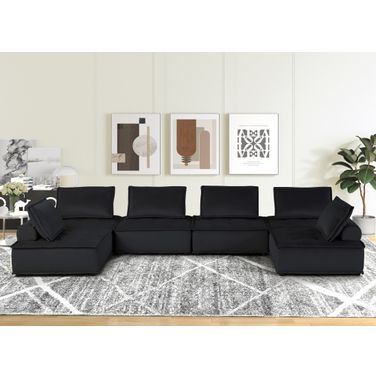 Anna 160 Inch Velvet 6 Seater U Shape Modular Sectional Sofa In Black