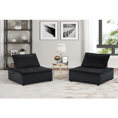 Anna 40 Inch Velvet Armless Lounge Chair Set of 2 In Black