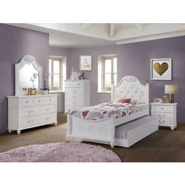 Annie White Youth Poster Upholstered Bedroom Set with Storage Trundle