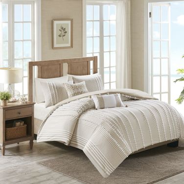 Anslee Cotton Yarn Dyed Tufted Queen Duvet Cover Mini Set In Taupe