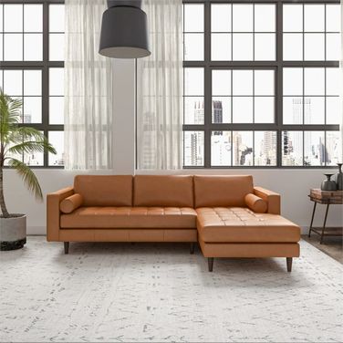 Anthony Leather L Shape Right Facing Corner Sectional Sofa In Tan