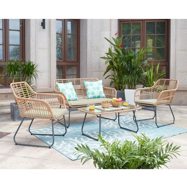 Antibes 2.0 Steel Rattan 4-Piece Patio Conversation Set With Cushions In Cream