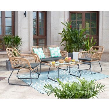 Antibes 2.0 Steel Rattan 4-Piece Patio Conversation Set With Cushions In Grey