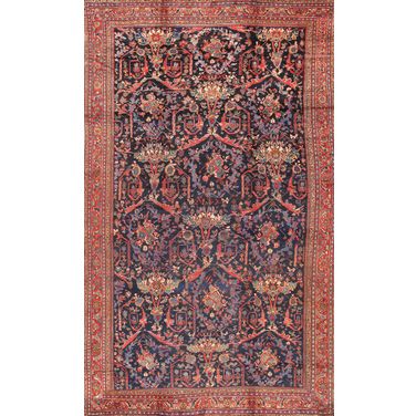Antique Melody Colletion Hand-Knotted Lamb's Wool Area Rug- 11' 6" x 18' 6" In Red and Navy