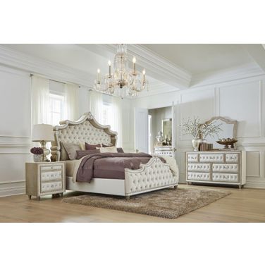 Antonella Upholstered Panel Bedroom Set In Ivory and Camel