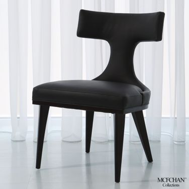 Anvil Back Dining Chair In Black Leather