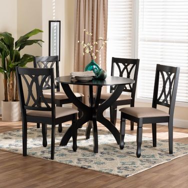 April Fabric and Wood 5-Piece Dining Set In Sand and Dark Brown