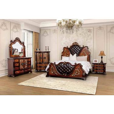 Aquilina Bedroom Set In Dark Cherry and Oak