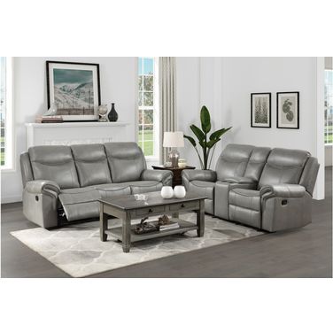 Aram Gray Glider Reclining Living Room Set With Center Drop Down Cup Holders