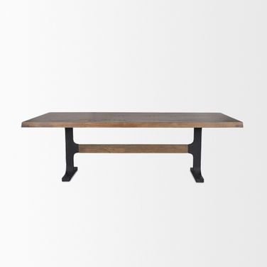 Araxi Rectangular Wood with Black Metal Base Dining Table In Brown