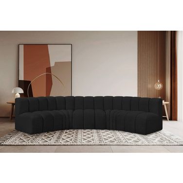 Arc Boucle Fabric 5 Piece Modular Sofa In Black