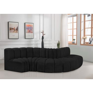Arc Boucle Fabric 5 Piece Modular Sofa In Black