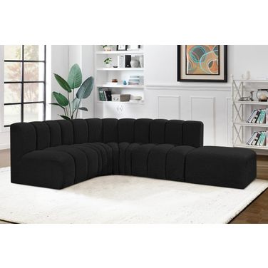 Arc Boucle Fabric 5 Piece Modular Sofa In Black