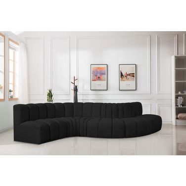 Arc Boucle Fabric 6 Piece Modular Sofa In Black