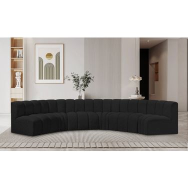 Arc Boucle Fabric 6 Piece Modular Sofa In Black