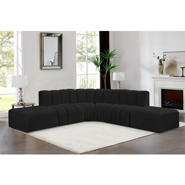 Arc Boucle Fabric 6 Piece Modular Sofa In Black