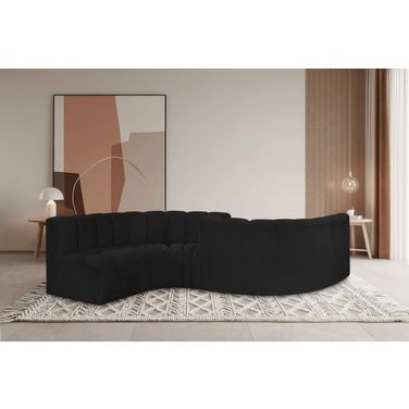 Arc Boucle Fabric 6 Piece Modular Sofa In Black