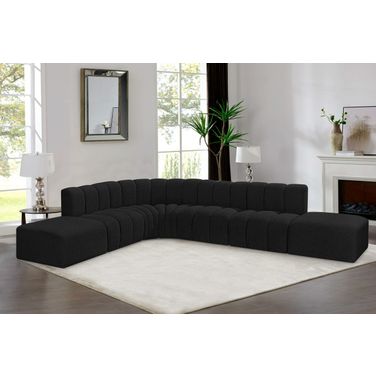 Arc Boucle Fabric 7 Piece Modular Sofa In Black