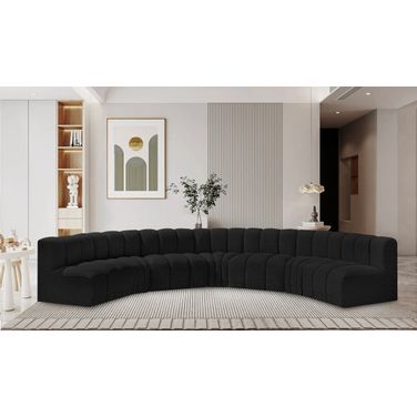 Arc Boucle Fabric 7 Piece Modular Sofa In Black